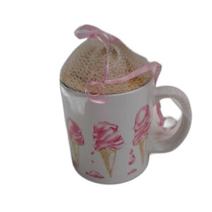 Yankee Candle Votive Fresh Roses Candle & Ice Cream Cone Mug Gift Set Tulle New